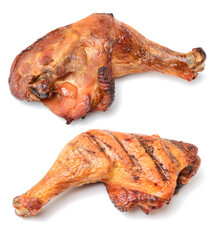 grilled chicken leg  on white background 