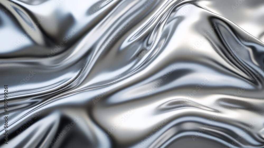Aufkleber this closeup showcases a captivating silver metallic surface with fluid, wavy patterns that shimmer 