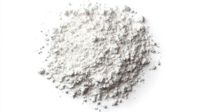 A fine white powder of magnesium hydroxide is displayed in a closeup view against a clean white background, emphasizing its texture and purity