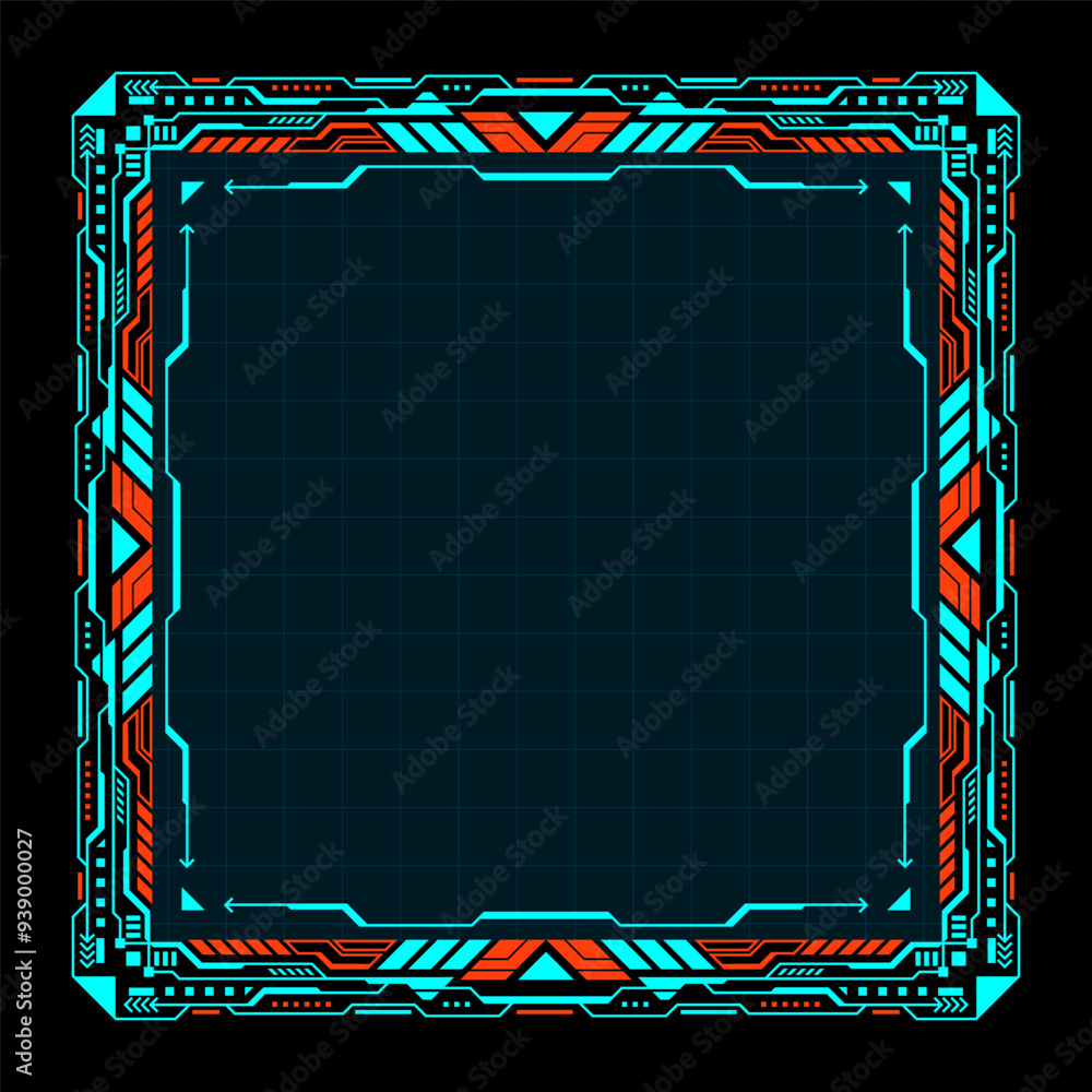 Poster square frame futuristic hud technology modern abstract geometric shape vector design.