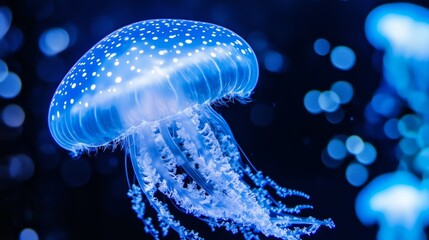Obraz premium Blue beauty sleeping background, an artificial intelligence jellyfish