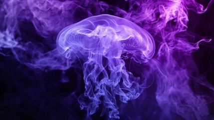 Obraz premium Blue smoke background, an artificial intelligence purple jellyfish