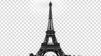 Transparent PNG available Black and white Eiffel tower photo isolated on transparent background, Paris France iconic landmark, 