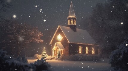 Fototapeta premium Snowy Night at the Chapel