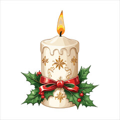 Elegant Cream Candle with Gold Accents and Red Bow