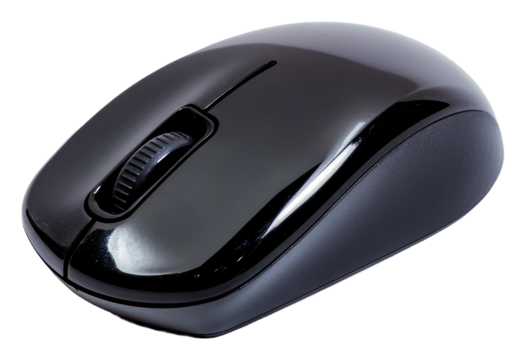 PNG Black computer mouse resting on a table surface