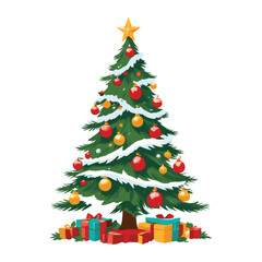 Festive Christmas Tree with Gifts and Colorful Ornaments