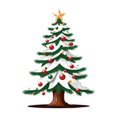 Festive Christmas Tree with Golden Star and Colorful Ornaments
