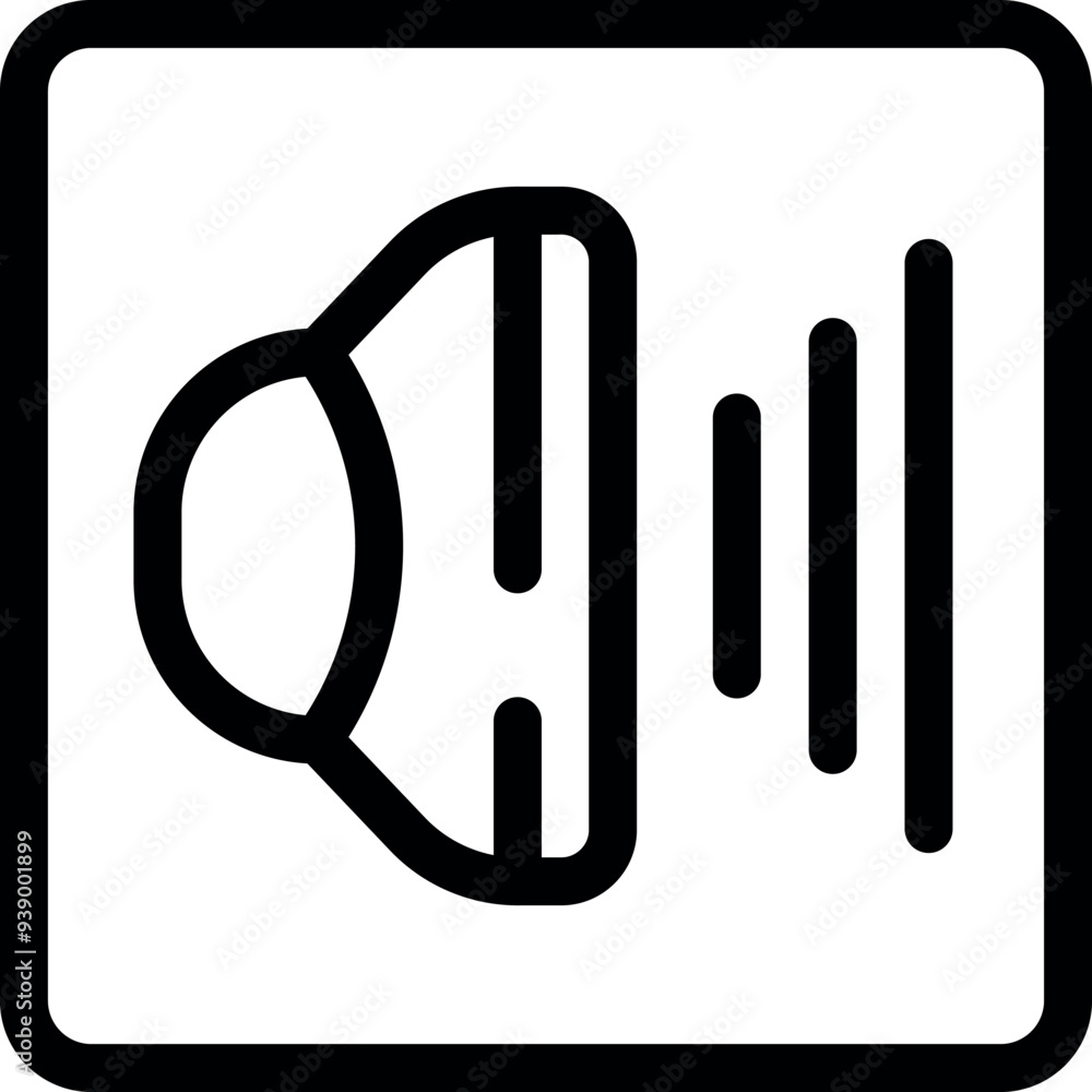 Poster bold line icon representing a speaker emitting sound waves, symbolizing audio output and sound produ