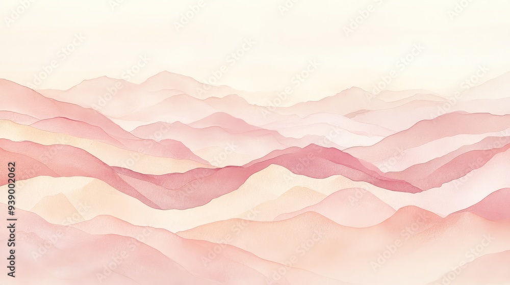 Poster an abstract composition features soft layers of pink and beige hues flowing together, creating a ser