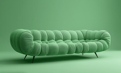 Moss green sofa in a room, contemporary, minimalistic interior layout.