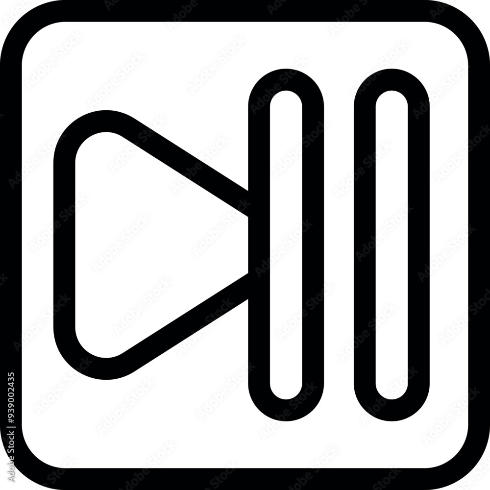 Poster simple black and white line art icon of a pause button