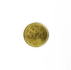 20 cent Malaysian coin on white background  © Kar