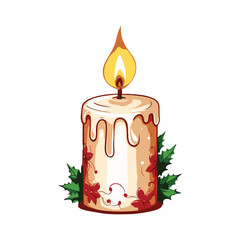 Holiday Candle with Dripping Wax and Festive Accents