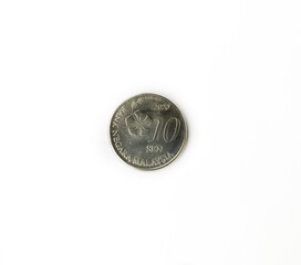 10 cent Malaysian coin on white background  © Kar