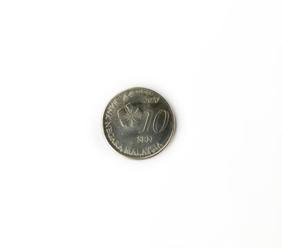 10 cent Malaysian coin on white background 