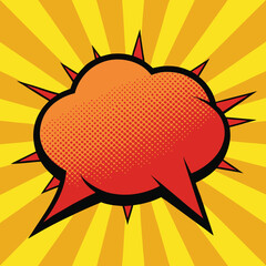 Pop art pattern. Comic background with speech bubble and halftone. Yellow cartoon retro starburst texture  Duotone effect. Vintage gradient banner. It's a funny superhero print. Vector illustration