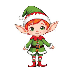 Playful Christmas Elf with Red Hair and Festive Attire
