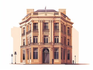 Fototapeta premium bank building simple illustration clipart isolated on white. AI generated