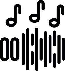 Bold black icon of music notes over a sound wave, representing music production
