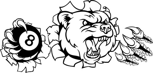Bear Angry Pool 8 Ball Billiards Mascot Cartoon