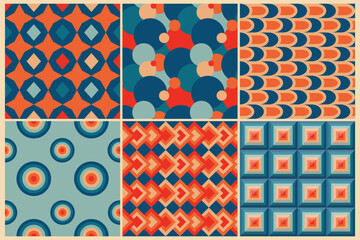 Vintage retro geomatical seamless backgrounds in the style of the 50s and 60s