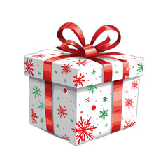 Christmas Gift Box with Red and Green Snowflakes