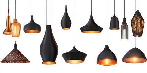 Elegant Lighting Collection: Chandeliers and Floor Lamps on Abstract White Background. Minimalist Interior Design Elements for Home Decor, Illumination Solutions, and Luxurious Ambiance Creation. Vers