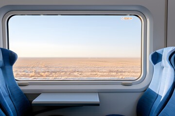 Fototapeta premium Modern passenger train interior with scenic window view 