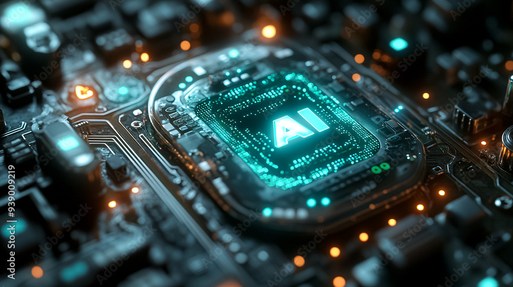 Poster a computer chip with the letters ai on it
