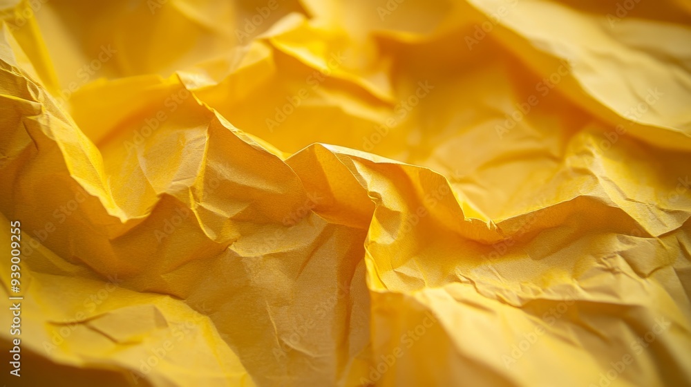 Poster a bright yellow piece of crumpled paper displays detailed textures and complex shadows, creating a s