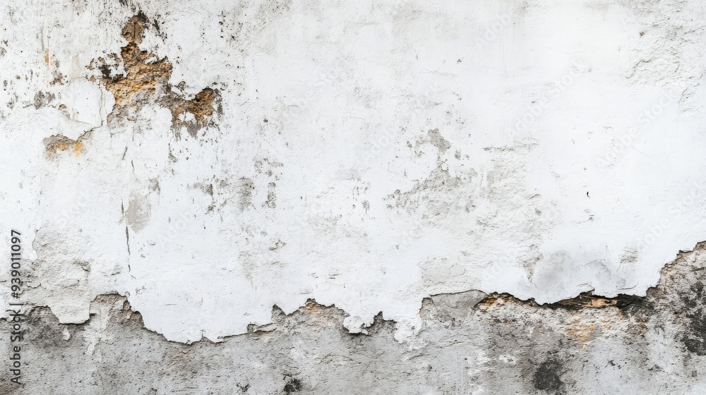 Poster a concrete wall with a rough texture features patches of white plaster, revealing its original surfa