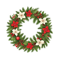 Festive Christmas Wreath with Poinsettias and Pinecones