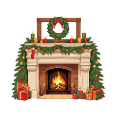 Festive Fireplace with Christmas Wreath and Stockings