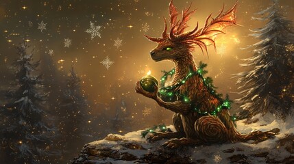 Festive Woodland Creature with a Golden Orb
