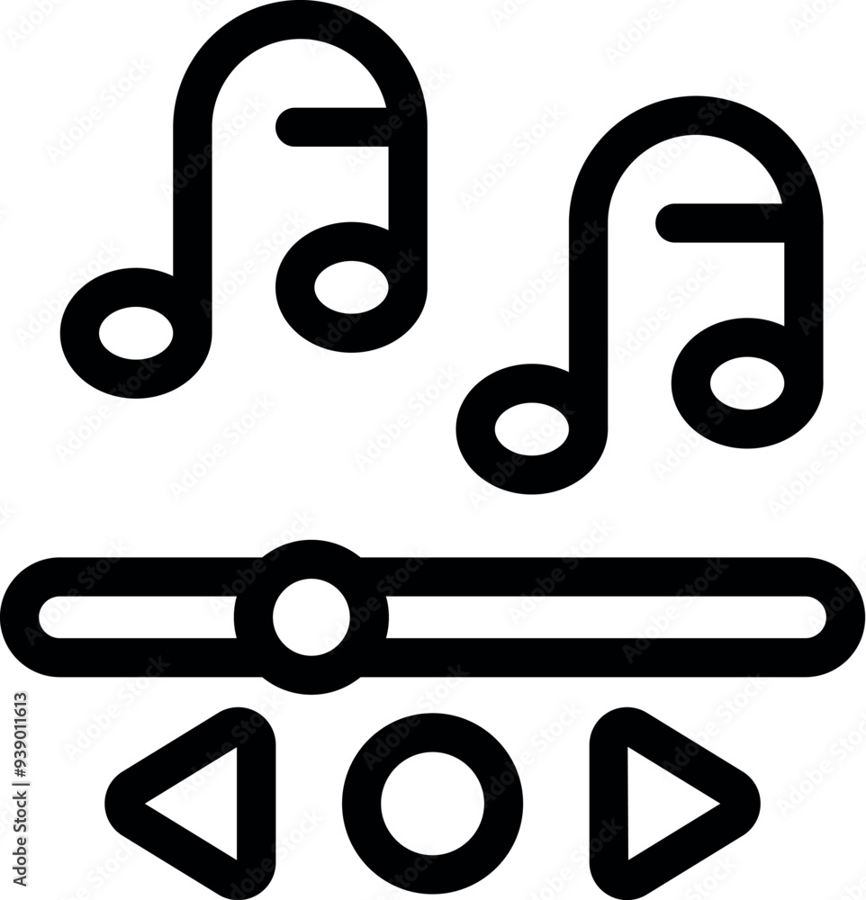 Poster bold line icon representing a music player interface showing audio playing with notes and a progress