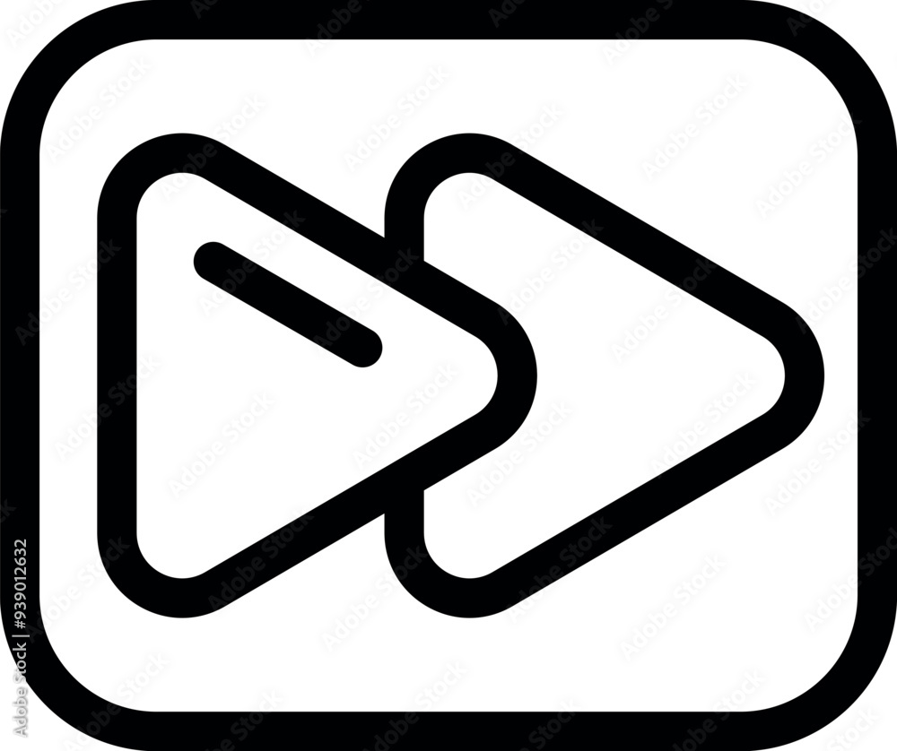 Poster simple black and white vector icon of two triangles pointing right, symbolizing fast forwarding