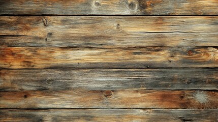 Fototapeta premium A top-down view reveals a rustic wooden plank surface, characterized by weathered textures and distinct nail marks, offering a unique backdrop for various creative projects