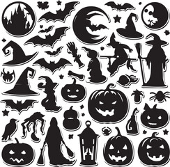 Halloween sticker silhouette vector illustration.