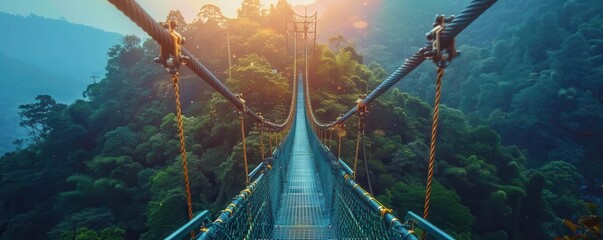 Exhilarating bungee jump from bridge, Futuristic, Bright, Digital, Highlighting adventure and thrill