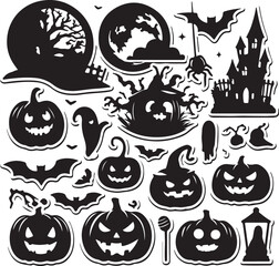 Halloween sticker silhouette vector illustration.