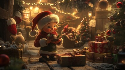 Joyful Christmas Elf Holding a Festive Treat