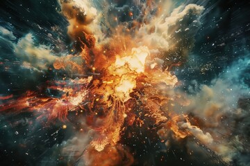 a fiery explosion with smoke