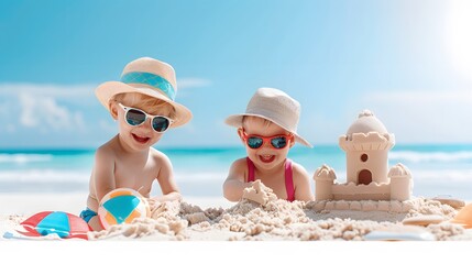children playing on the beach
