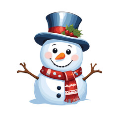 Cheerful Snowman with Blue Hat and Festive Scarf