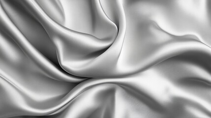 Obraz premium Close-up light gray satin fabric texture. Concept of gradient, luxury, fabric curve, fashion, fibers, and textiles. Wavy satin for texture background. Generative ai