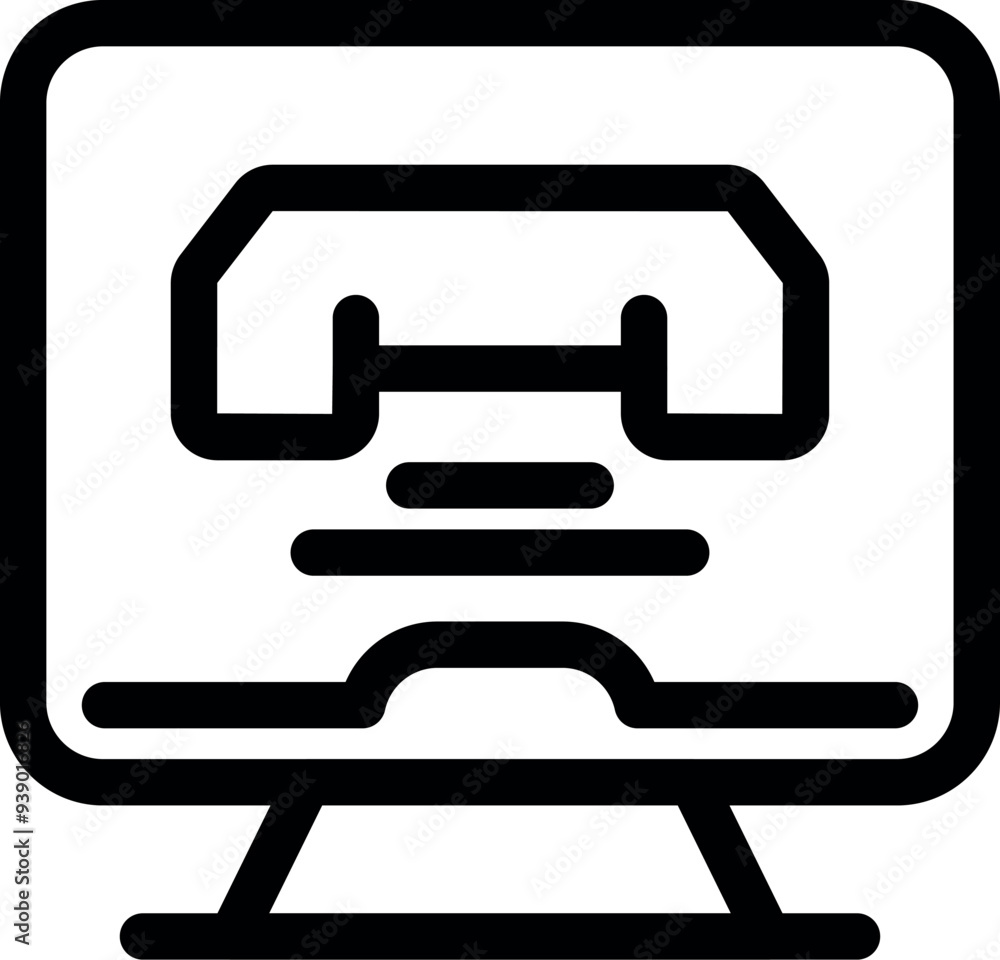 Poster bold line icon representing a computer displaying a 3d printing process, ideal for projects related 