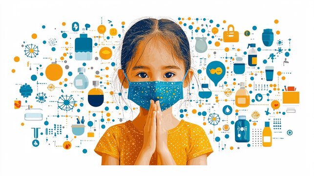 A poster promoting hygiene practices to prevent the spread of Monkeypox, with icons of handwashing, mask-wearing, and avoiding contact.