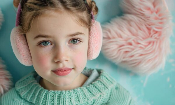 A cozy winter day with a young girl enjoying the snow in soft earmuffs