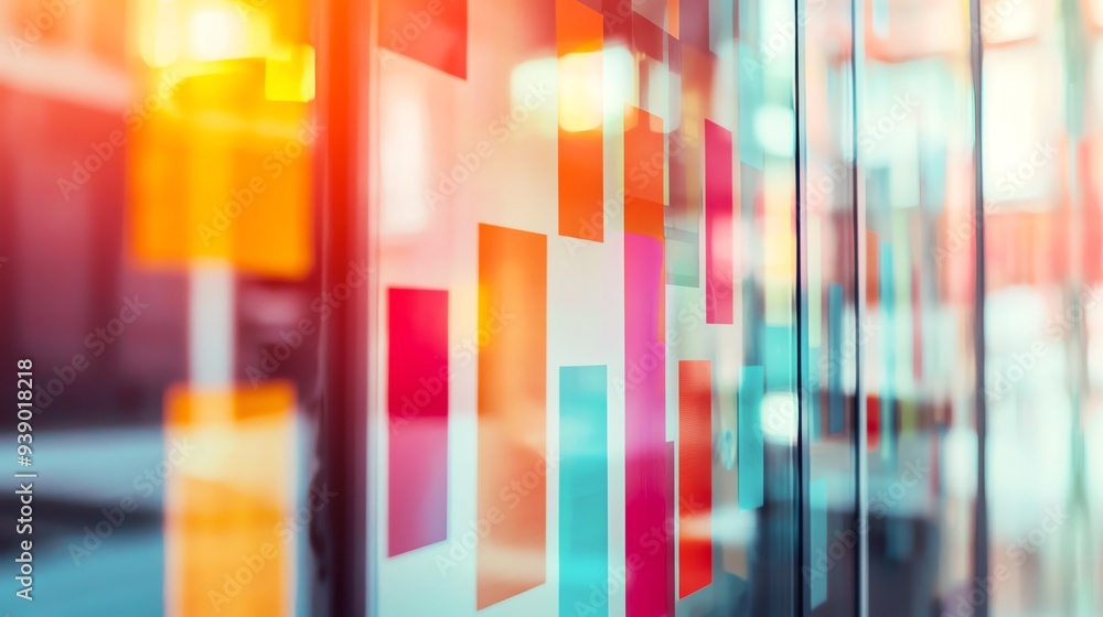 Poster vibrant abstract background with colorful geometric shapes and reflections, perfect for modern desig